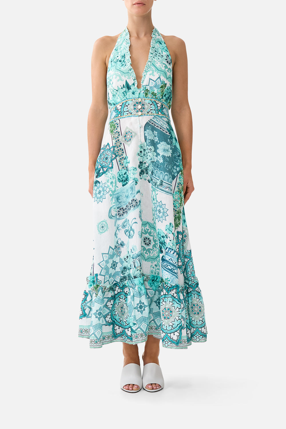 white prom dress with blue WEDTREND Women Flower Strapless Long Lace-up Back Ruched A-Line Tiered Floral Formal Dress, White Blue Flower / US14 Sherri Hill 57250 stuns Above the Knee Dress Color:As_Pictures Hot Shot City Dress
