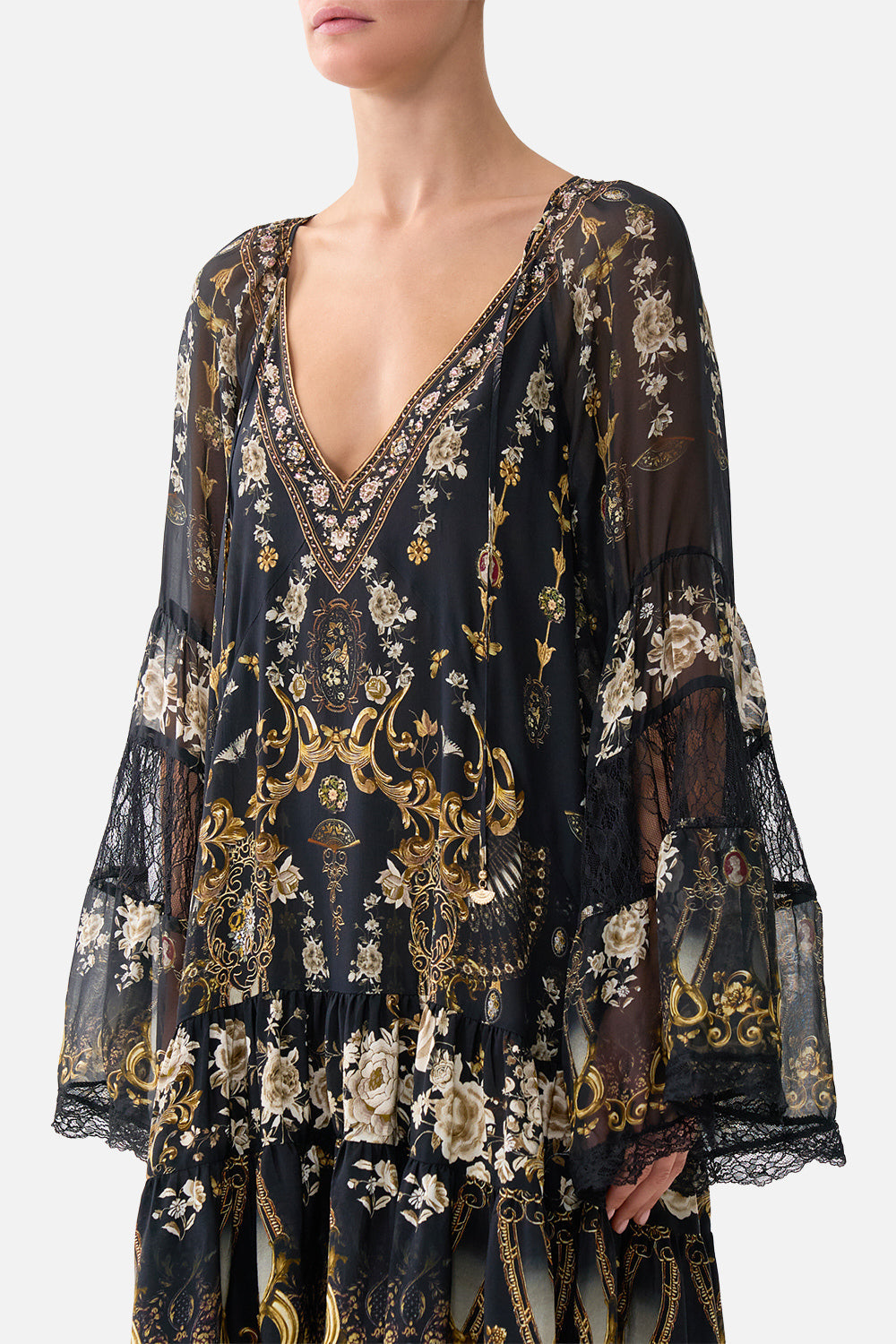 A-LINE GATHERED PANEL DRESS FLAMENCO FOLKLORE