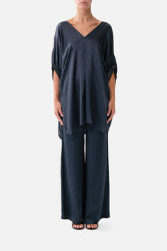 GATHERED CUFF V NECK TOP DAUGHTERS OF DUENDE