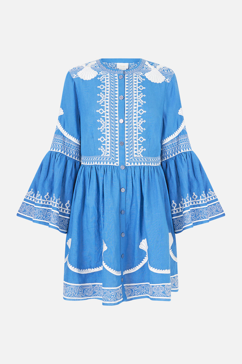 BUTTON THROUGH MINI DRESS WITH FLARED SLEEVE DE NADA GRANADA
