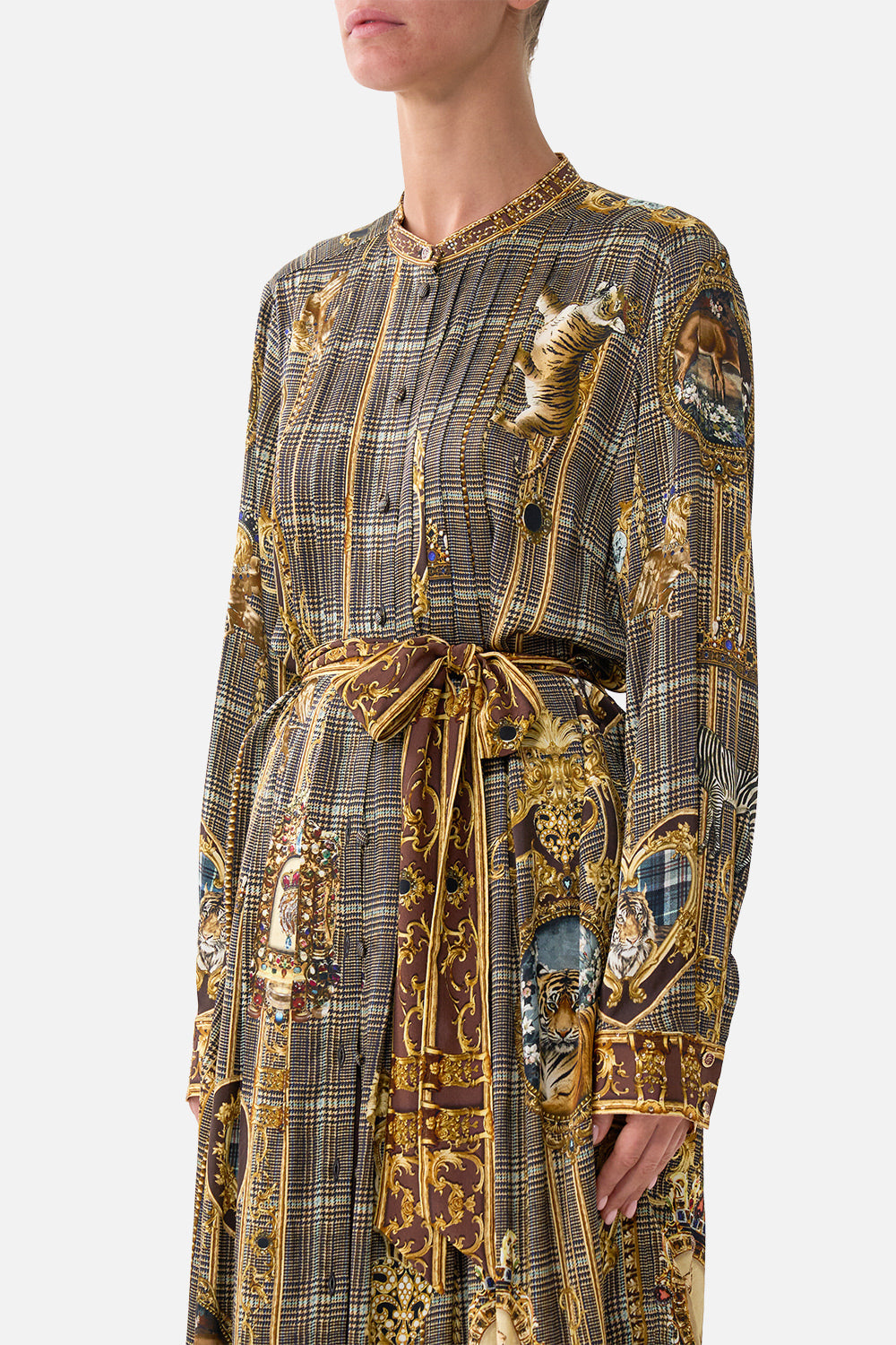 The CAMILLA MIDI SHIRT DRESS WITH PINTUCKS ANIMALS IN THE PALACE