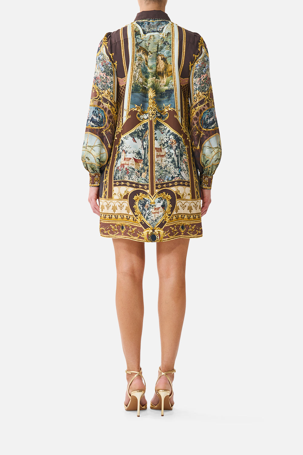 The CAMILLA Collared Shirt Dress with Pintucks Animals in the Palace in our Animals in the Palace print.