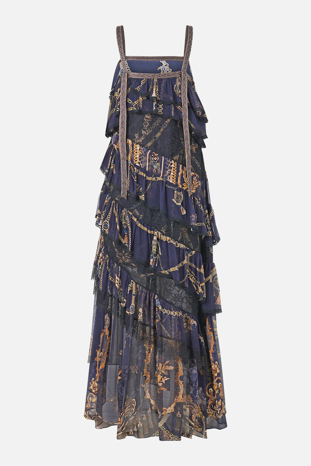 ASYMMETRIC SPLICED LACE DRESS CLOAKED IN BAROQUE