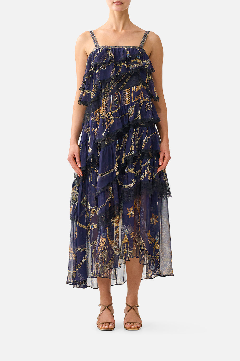 VESTIDO ASIMÉTRICO DE ENCAJE CON BAJOS BARROCOS
