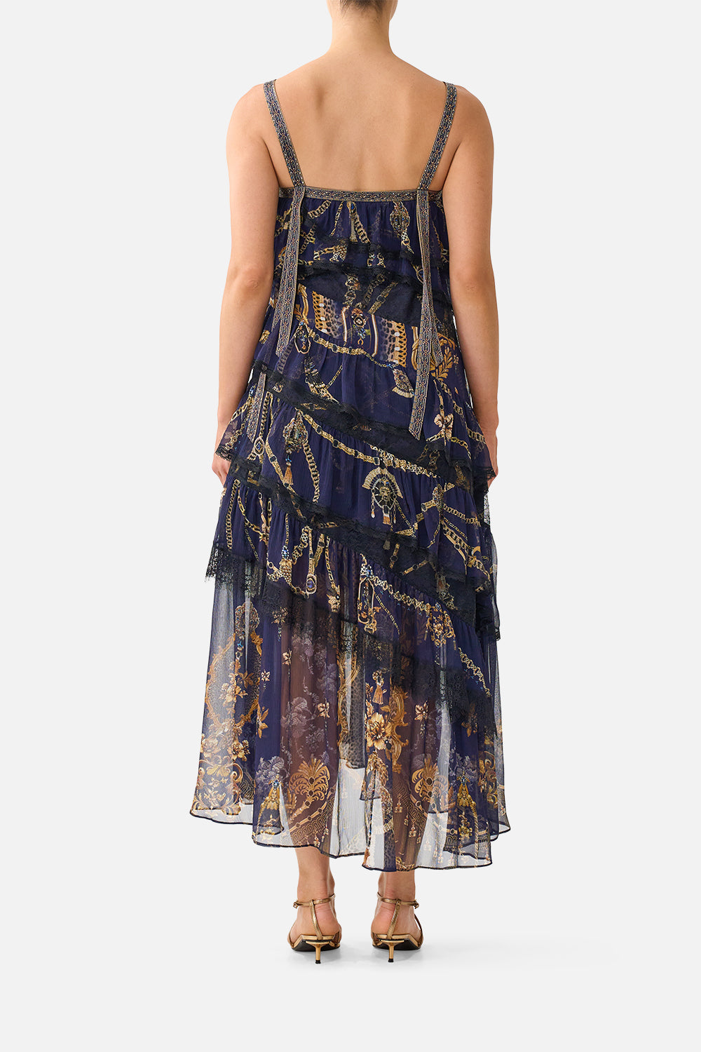VESTIDO ASIMÉTRICO DE ENCAJE CON BAJOS BARROCOS