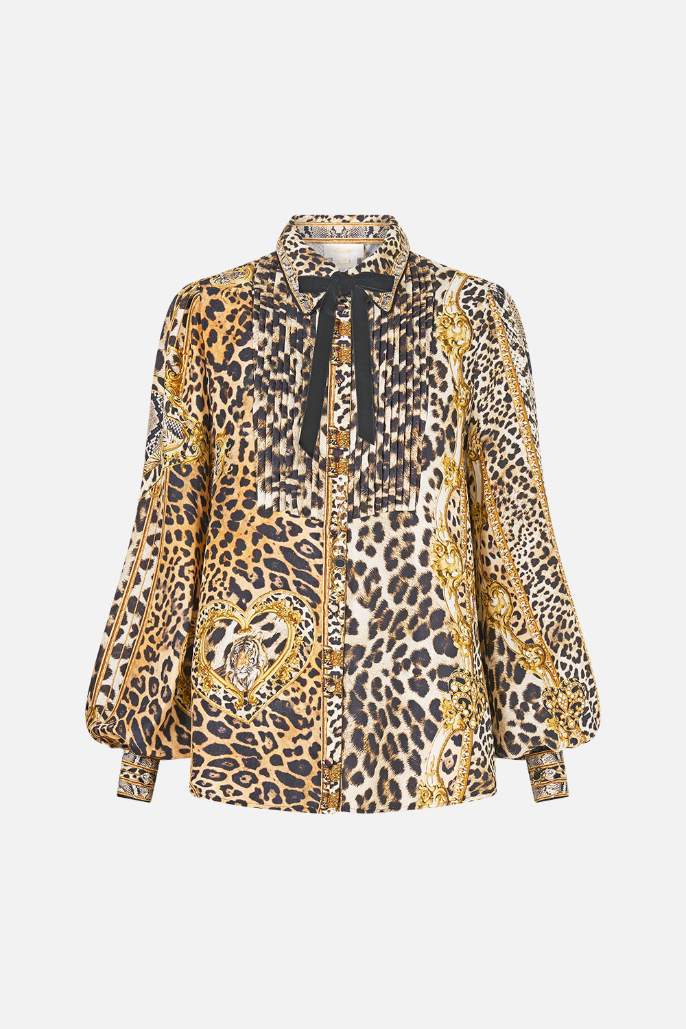 The CAMILLA COLLARED SHIRT WITH PINTUCKS LEOPARD LIBERTINE