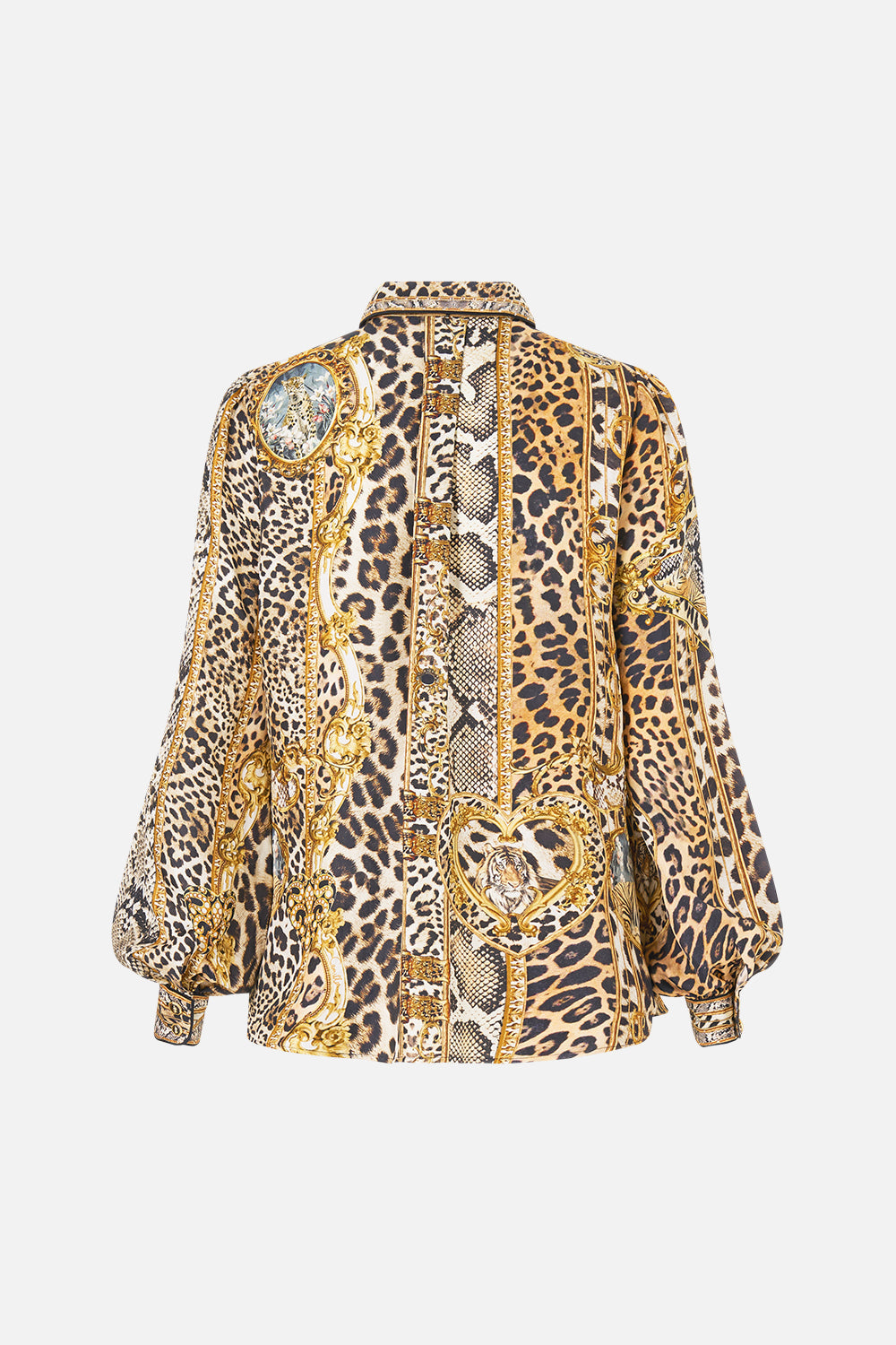 The CAMILLA COLLARED SHIRT WITH PINTUCKS LEOPARD LIBERTINE