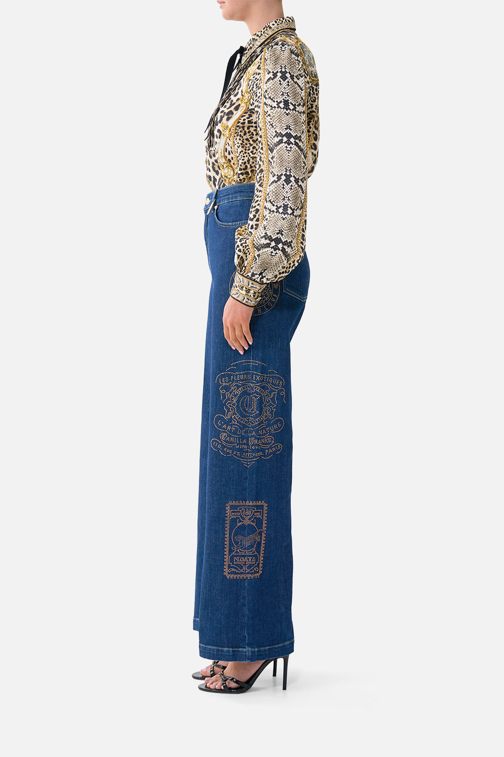 The CAMILLA COLLARED SHIRT WITH PINTUCKS LEOPARD LIBERTINE