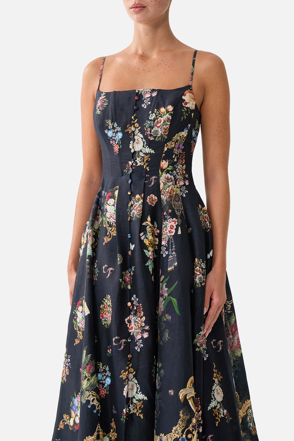 The NIGHT GARDEN CORSET DRESS WITH LONG FLARED SKIRT