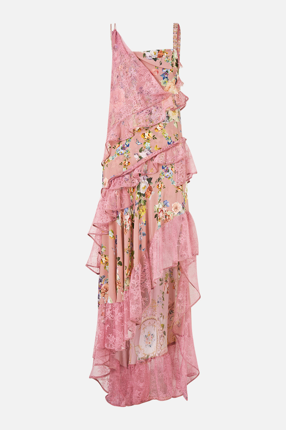 The CAMILLA ASYMMETRIC MULTI FRILL DRESS CHAMBER OF BLOOMS