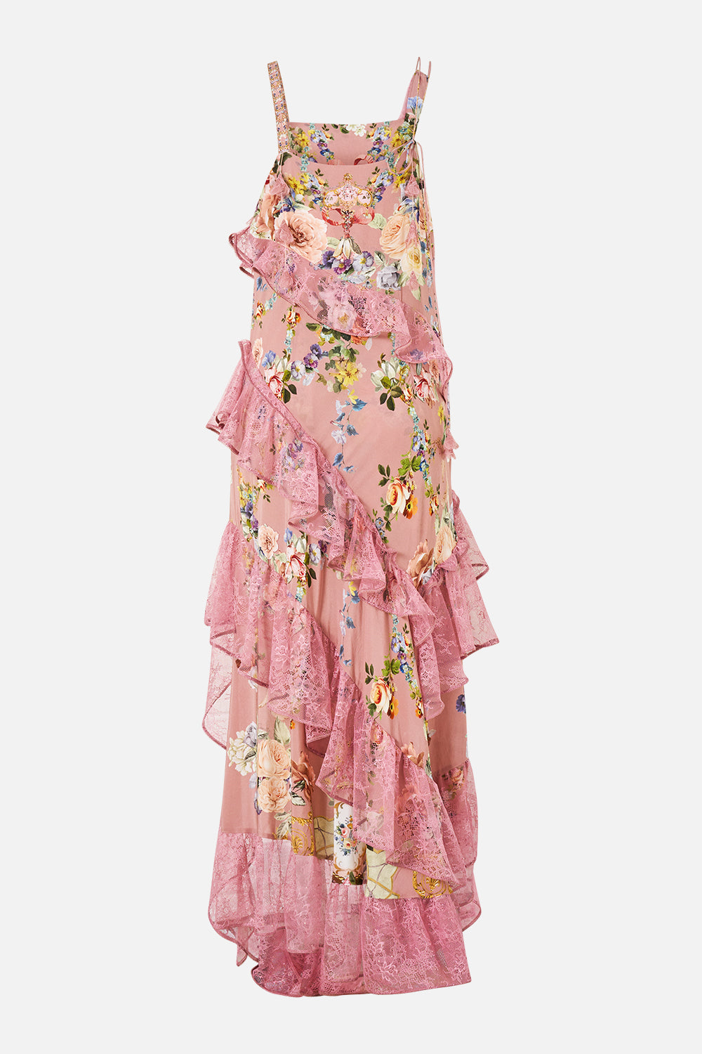 ASYMMETRIC MULTI FRILL DRESS CHAMBER OF BLOOMS