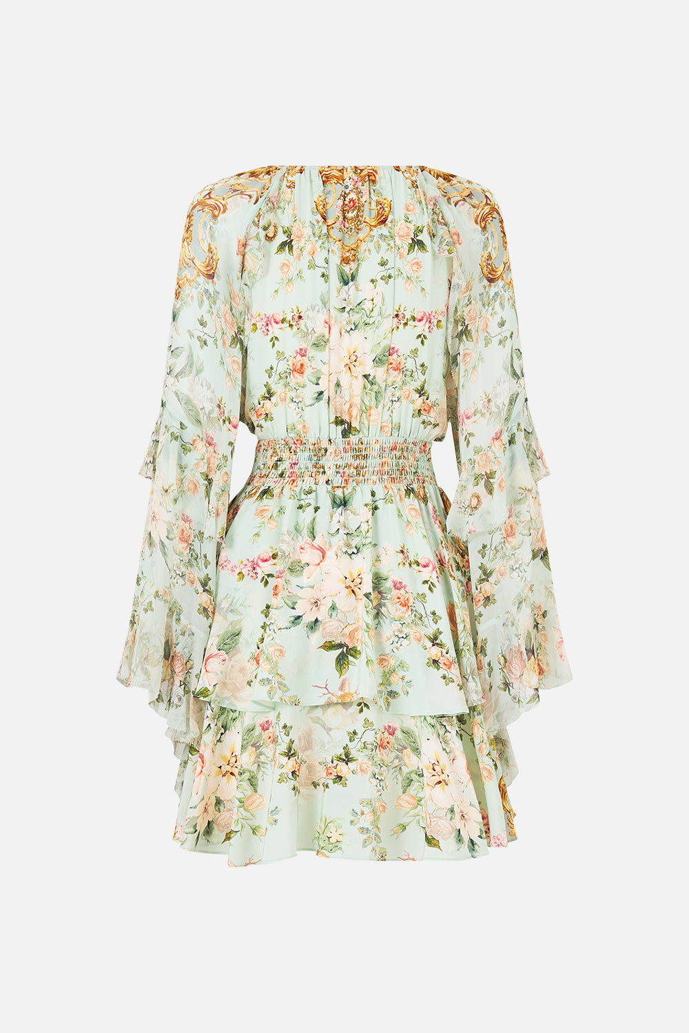 The CAMILLA SHORT WAISTBAND DRESS WITH RUFFLE SLEEVE WILDFLOWER WUNDERLAND