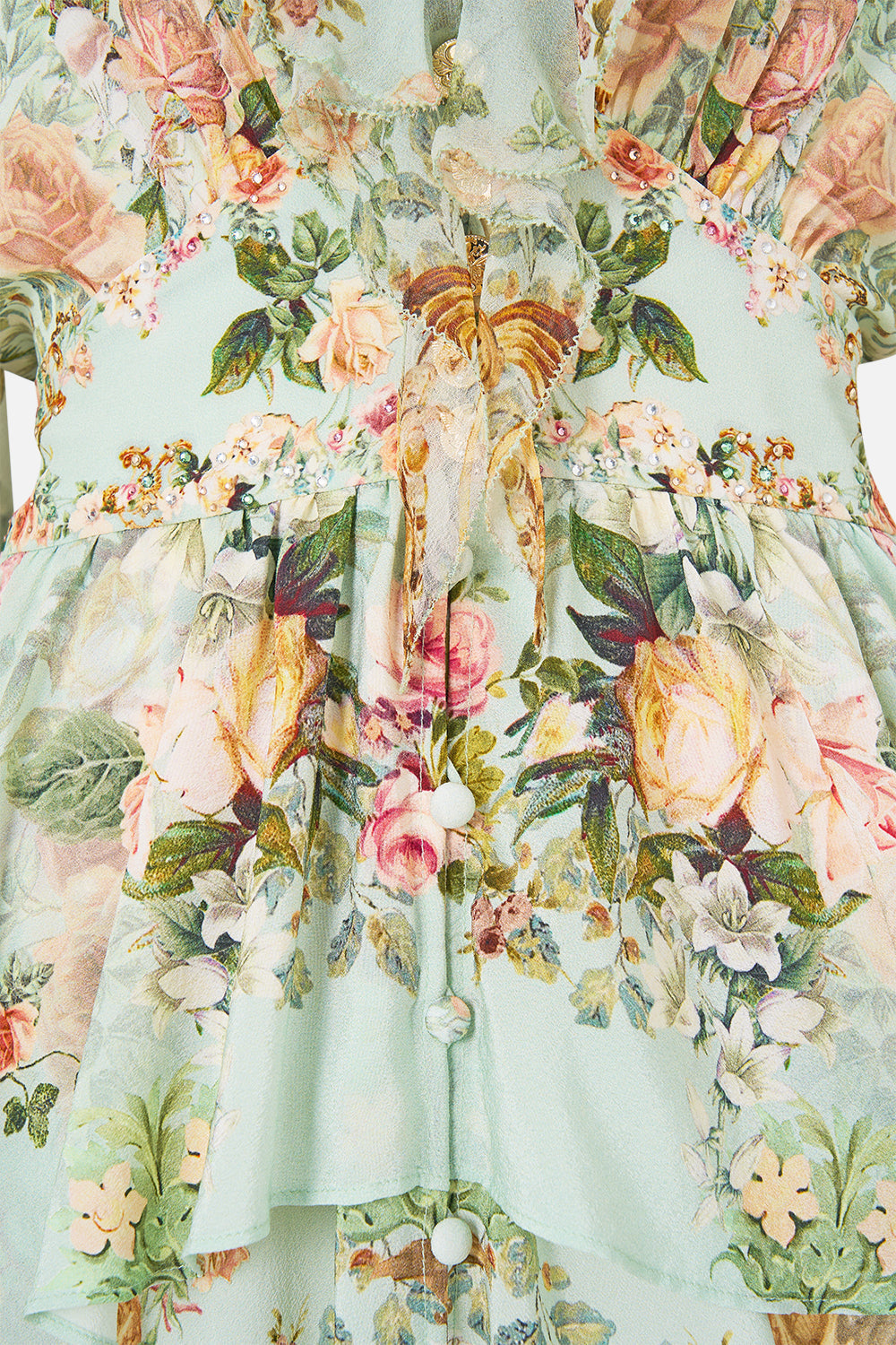 The CAMILLA SHORT WAISTBAND DRESS WITH RUFFLE SLEEVE WILDFLOWER WUNDERLAND