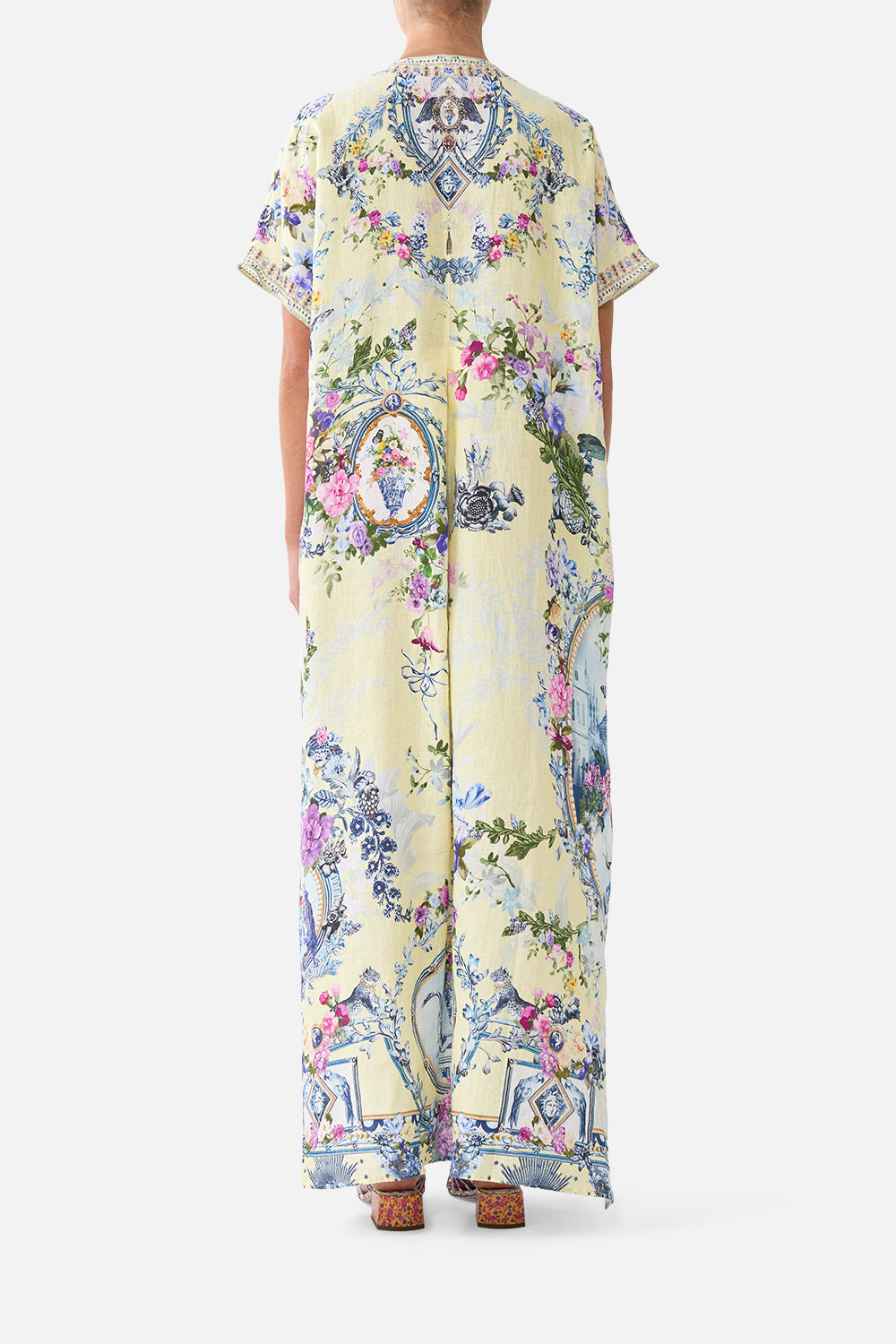 The CAMILLA Front Pleat Kaftan in our Chinoiserie Child print, back view on model.