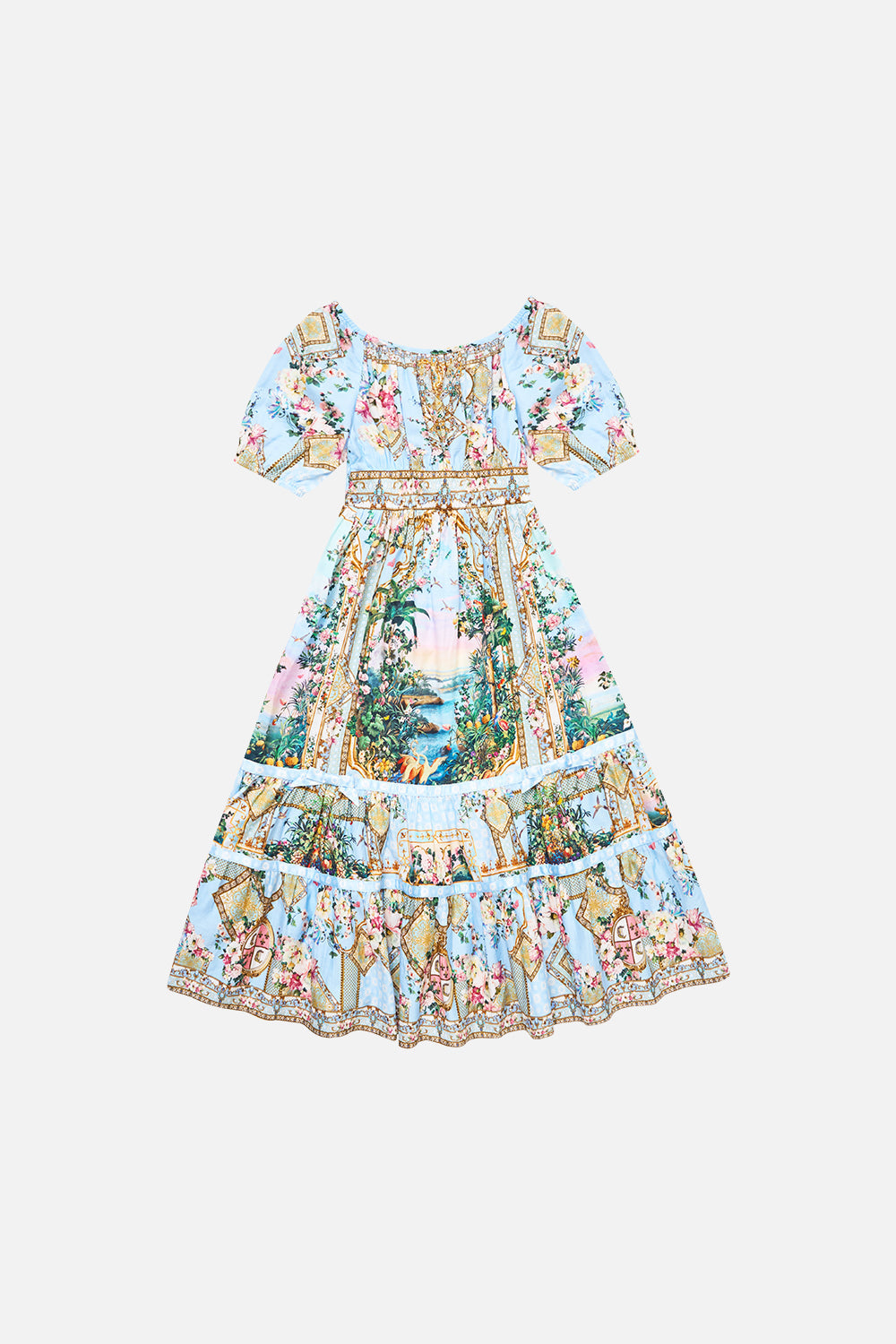 VESTIDO LARGO INFANTIL ESTILO CAMPESINO CON FALDA DE CINTAS SISI SOCIETY