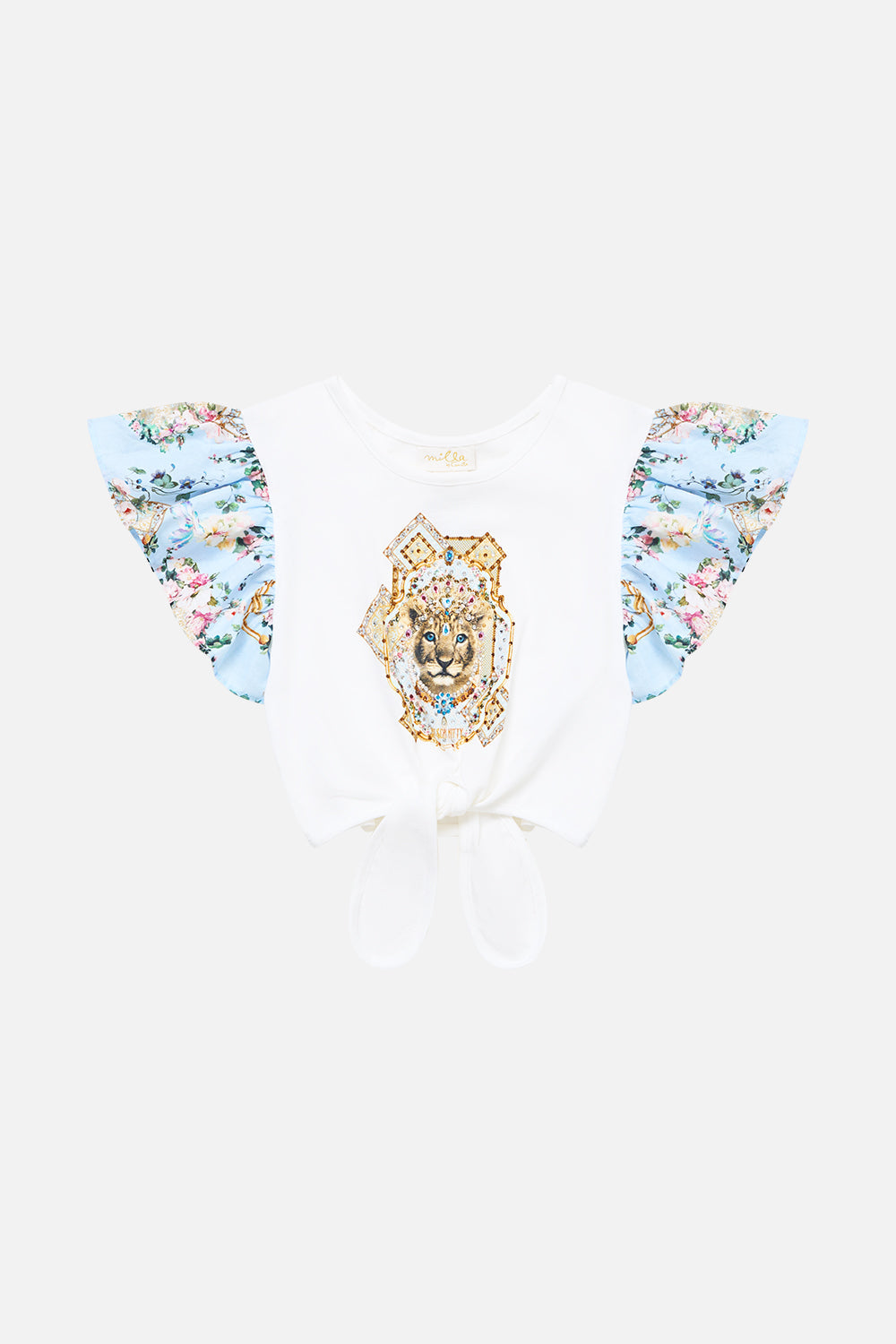 KIDS TIE FRONT CROP TEE WITH FRILL SLEEVE SISI SOCIETY