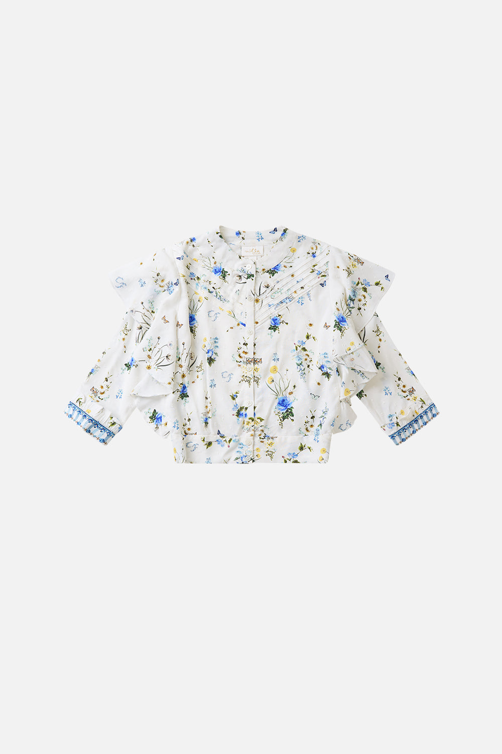 The CAMILLA KIDS FRILL BLOUSE W PINTUCKS DANDELION SKIESDANDELION SKIES