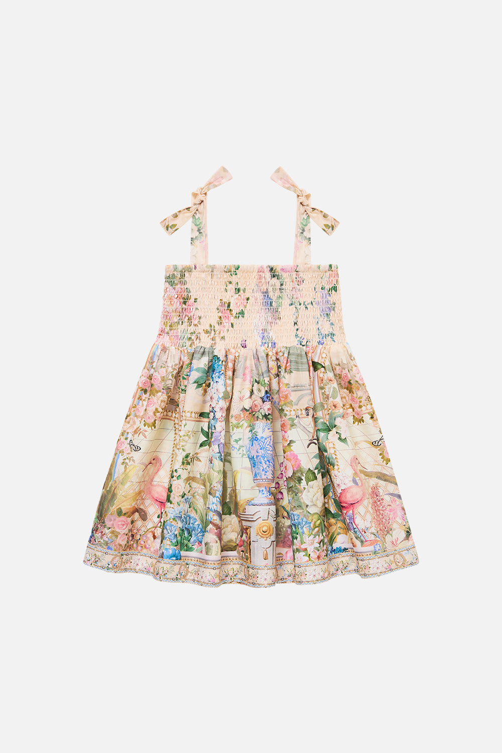 The CAMILLA Babies Shirred Dress W/ Tie Shoulder Midsummer Masterpiece in our Midsummer Masterpiece print.