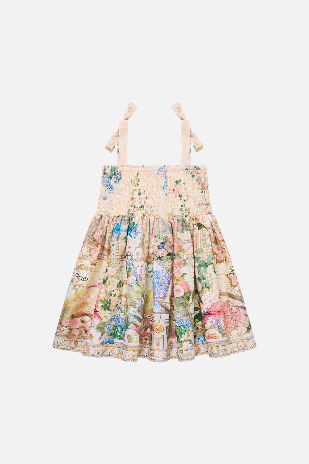 The CAMILLA Babies Shirred Dress W/ Tie Shoulder Midsummer Masterpiece in our Midsummer Masterpiece print.