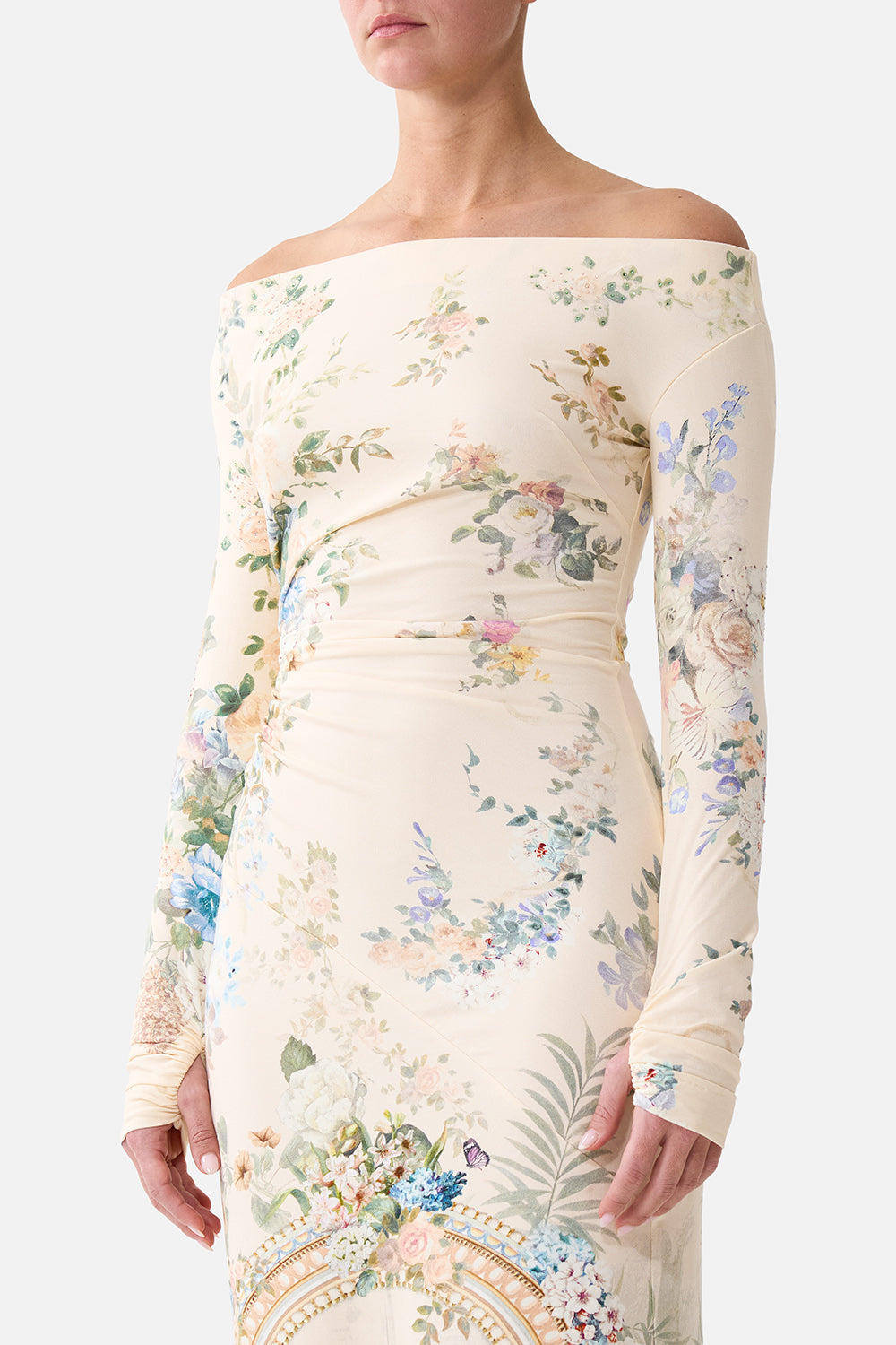OFF SHOULDER GATHERED JERSEY DRESS MIDSUMMER MASTERPIECE