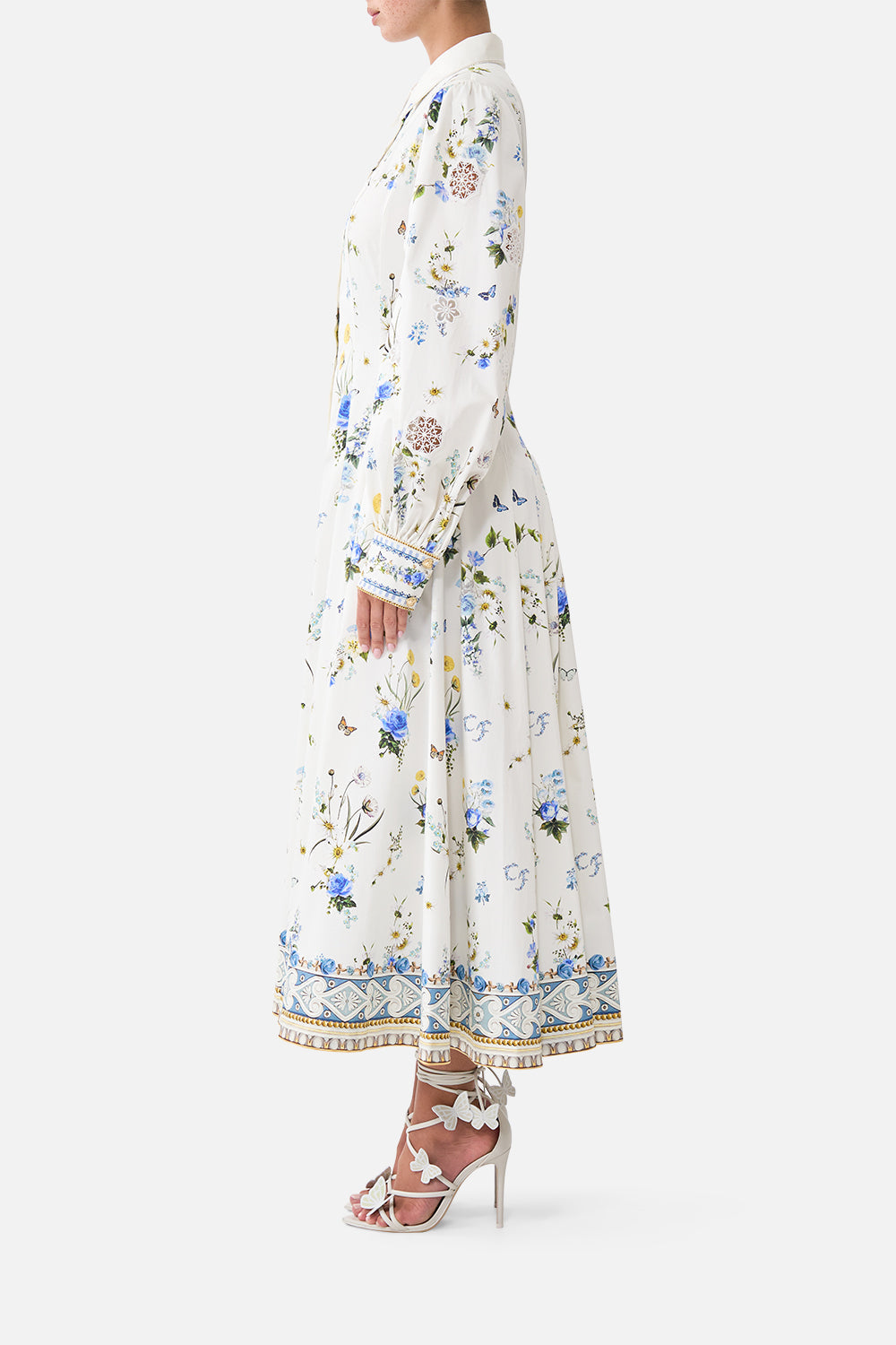 The CAMILLA Button Front Midi Shirt Dress Dandelion Skies in our Dandelion Skies print.