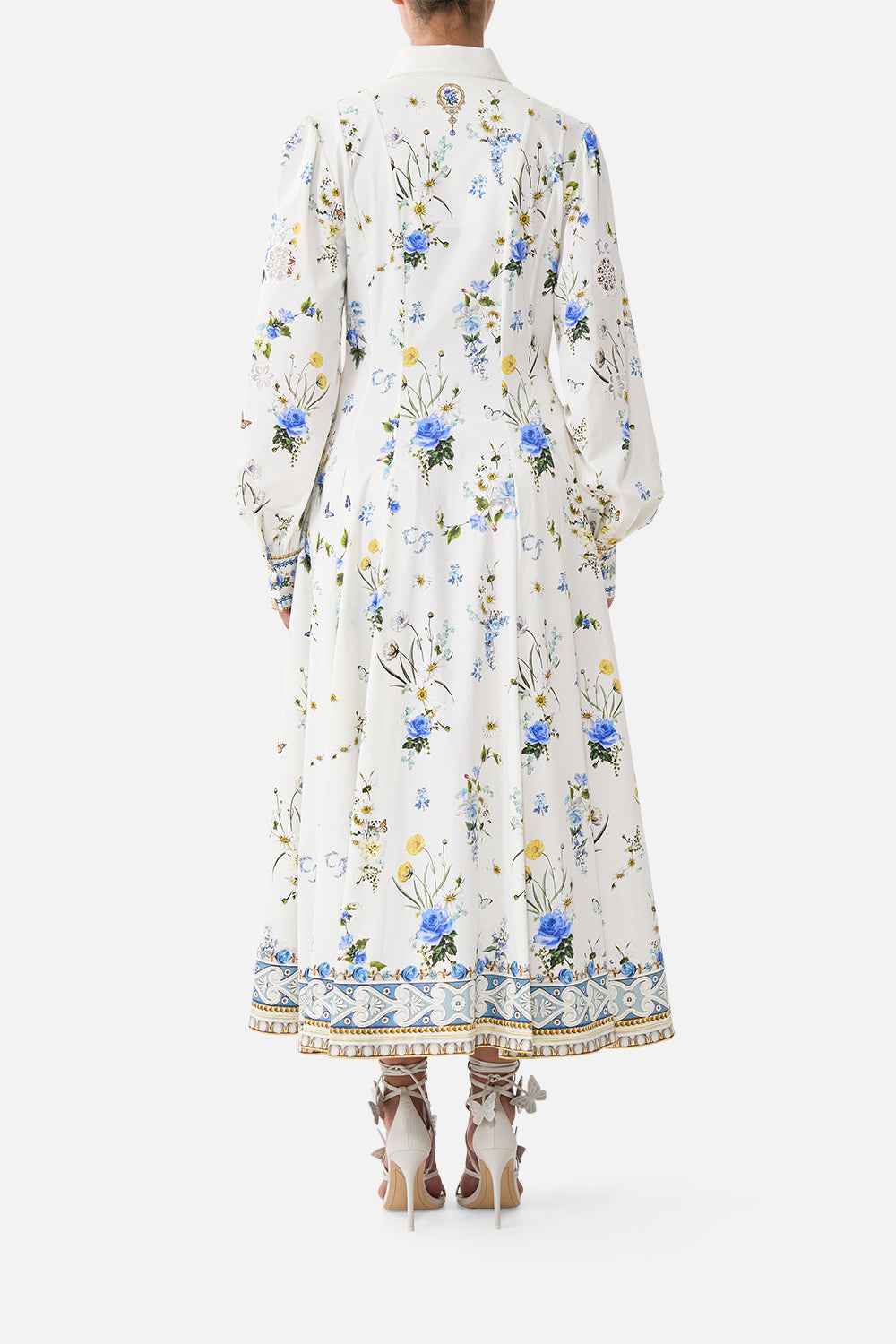 The CAMILLA Button Front Midi Shirt Dress Dandelion Skies in our Dandelion Skies print.