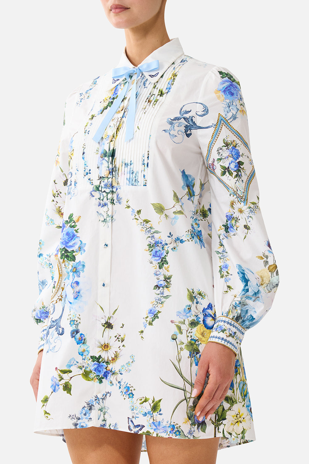 The CAMILLA COLLARED SHIRT DRESS WITH PINTUCKS DANDELION SKIES