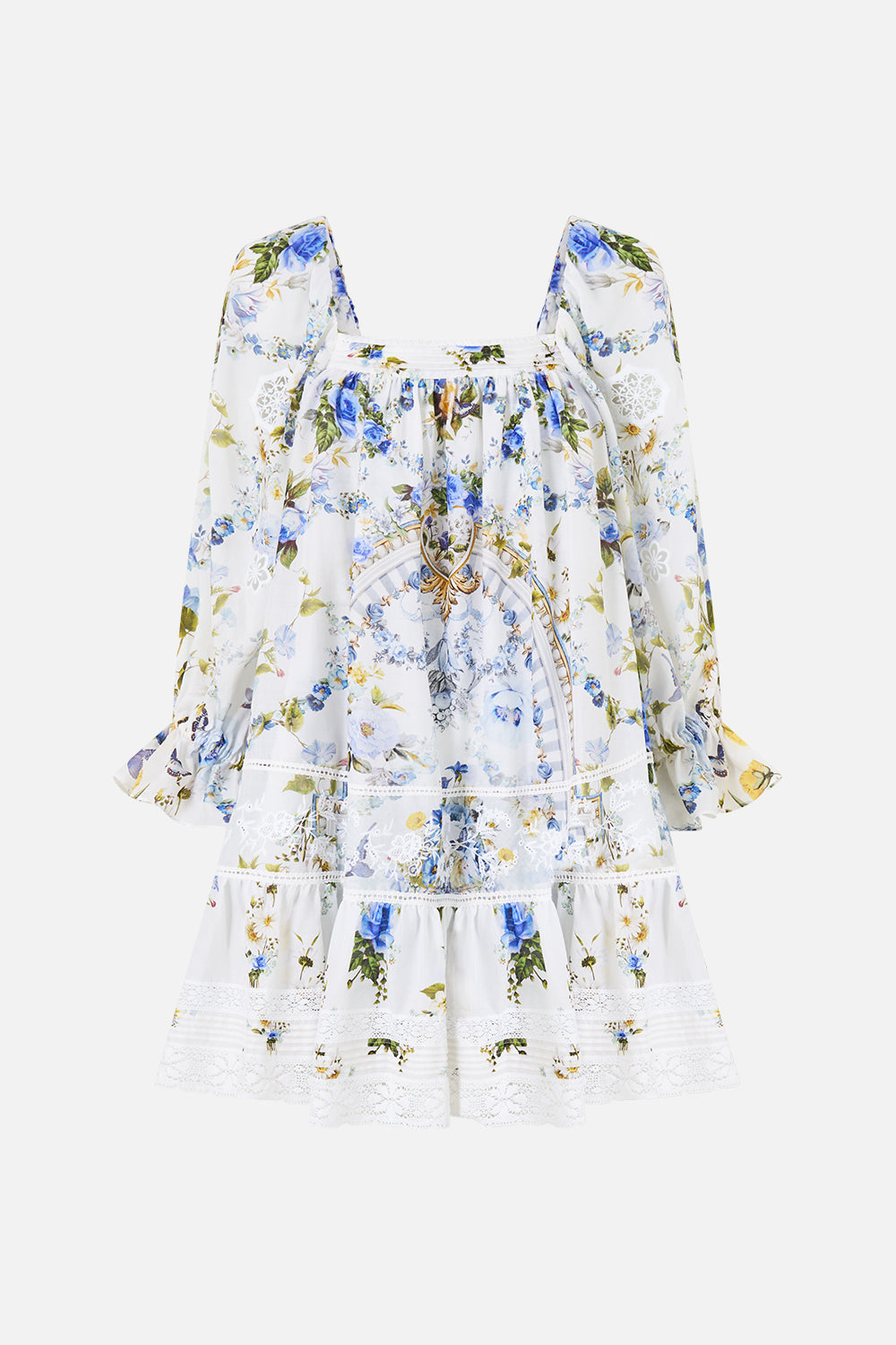 CAMILLA | Square Neck Short Dress with Pintucks Dandelion Skies, M Blue | Dandelion SKIES