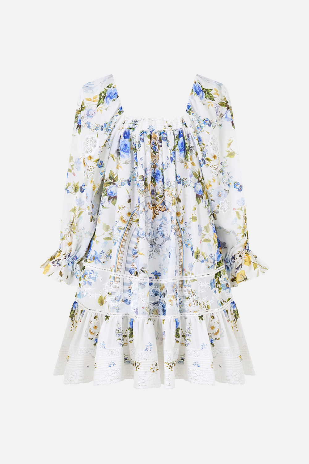 The CAMILLA SQUARE NECK SHORT DRESS WITH PINTUCKS DANDELION SKIES
