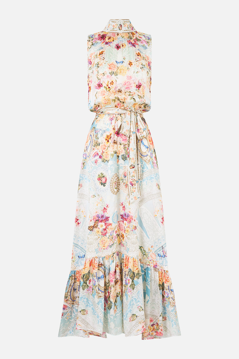 VESTIDO DE CUELLO DE CORBATA CON CINTURA ELÁSTICA UN GUSTO POR EL ENCAJE