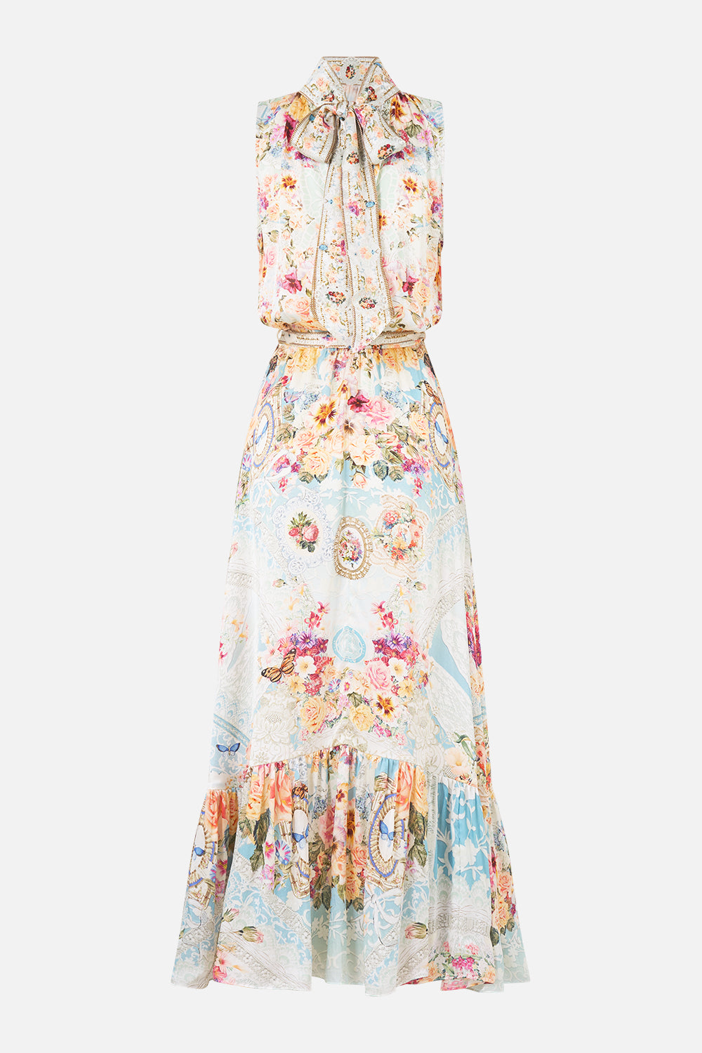 VESTIDO DE CUELLO DE CORBATA CON CINTURA ELÁSTICA UN GUSTO POR EL ENCAJE