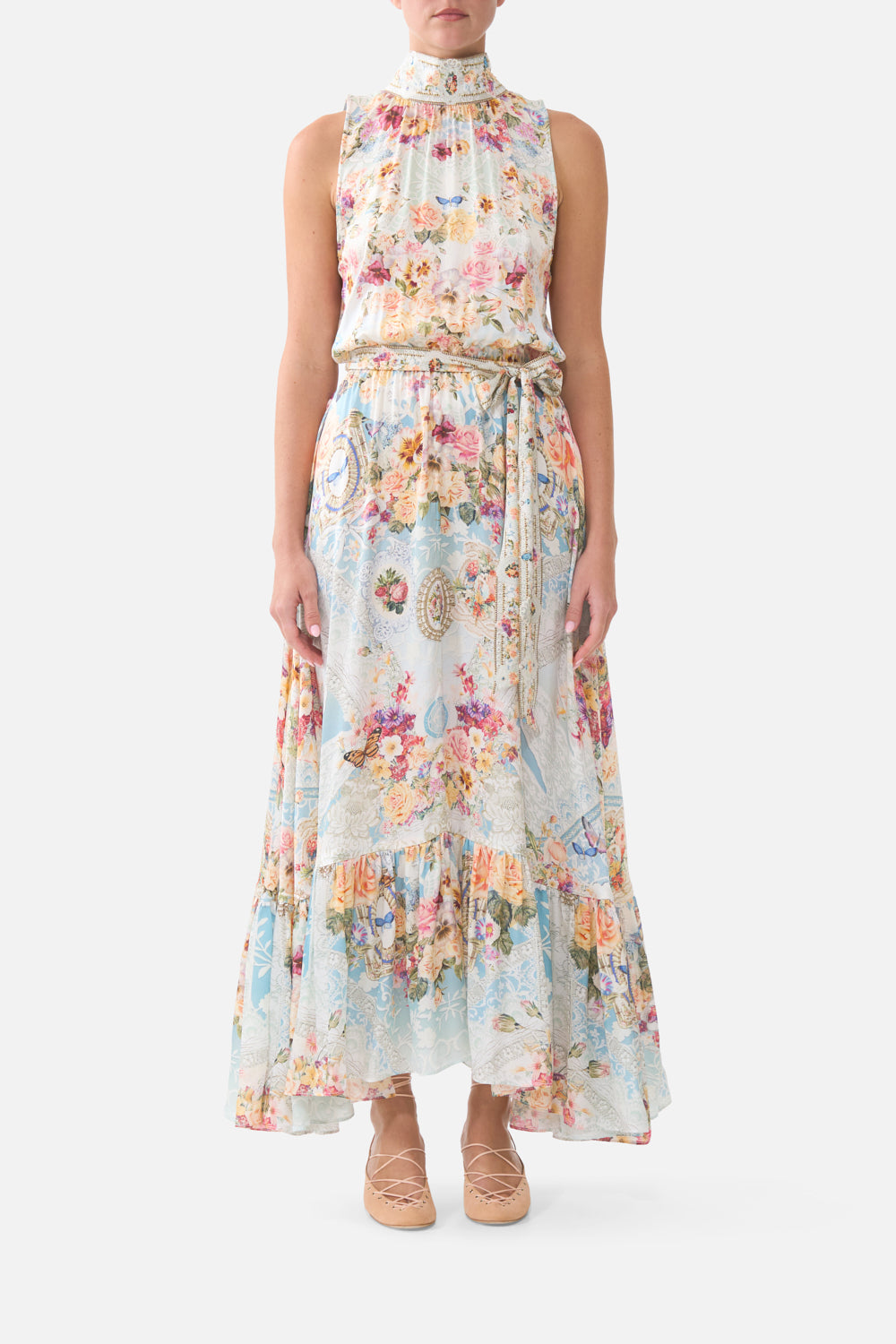 VESTIDO DE CUELLO DE CORBATA CON CINTURA ELÁSTICA UN GUSTO POR EL ENCAJE