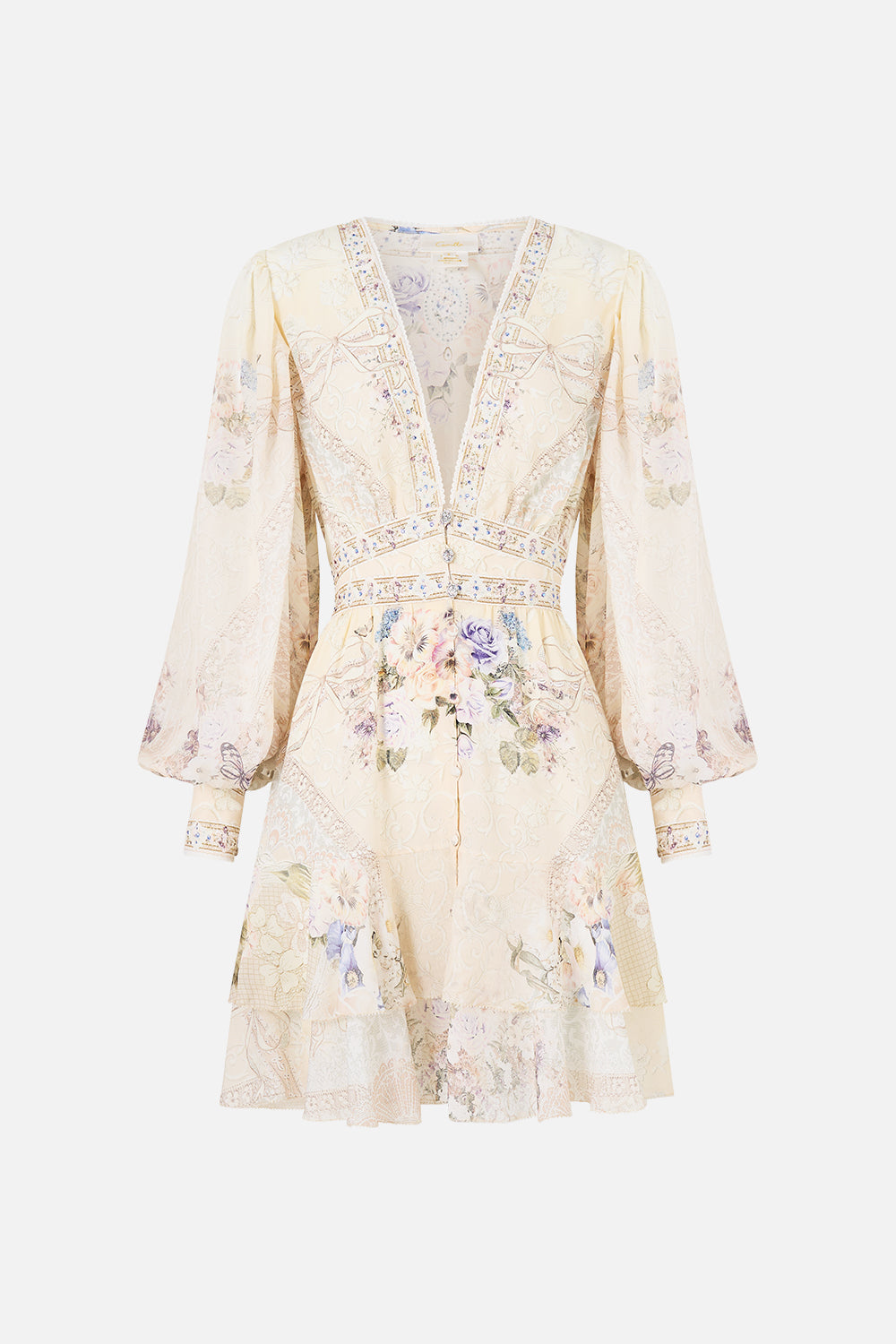 VESTIDO ABOTONADO CON VOLANTES Y CORDONES