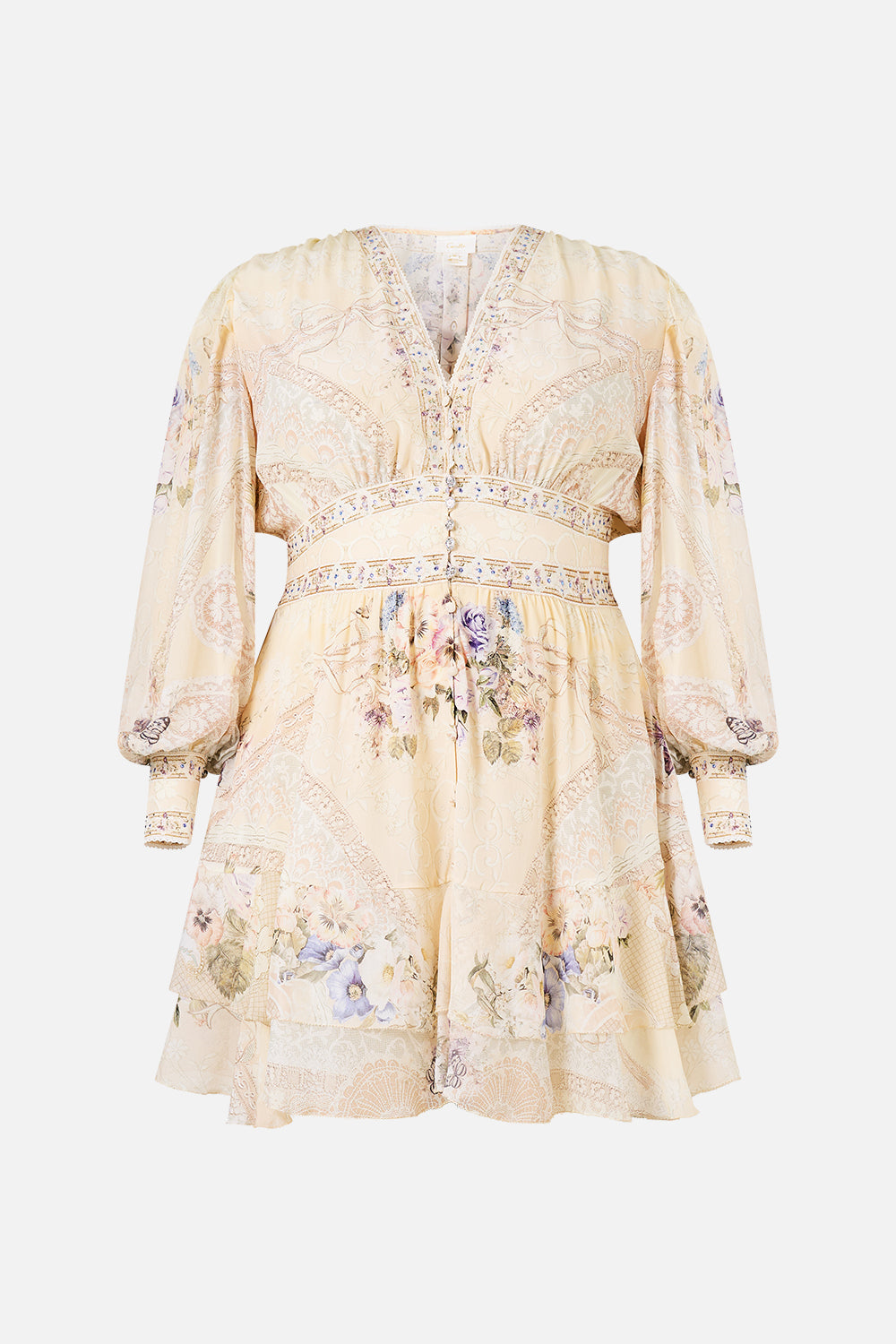 VESTIDO ABOTONADO CON VOLANTES Y CORDONES