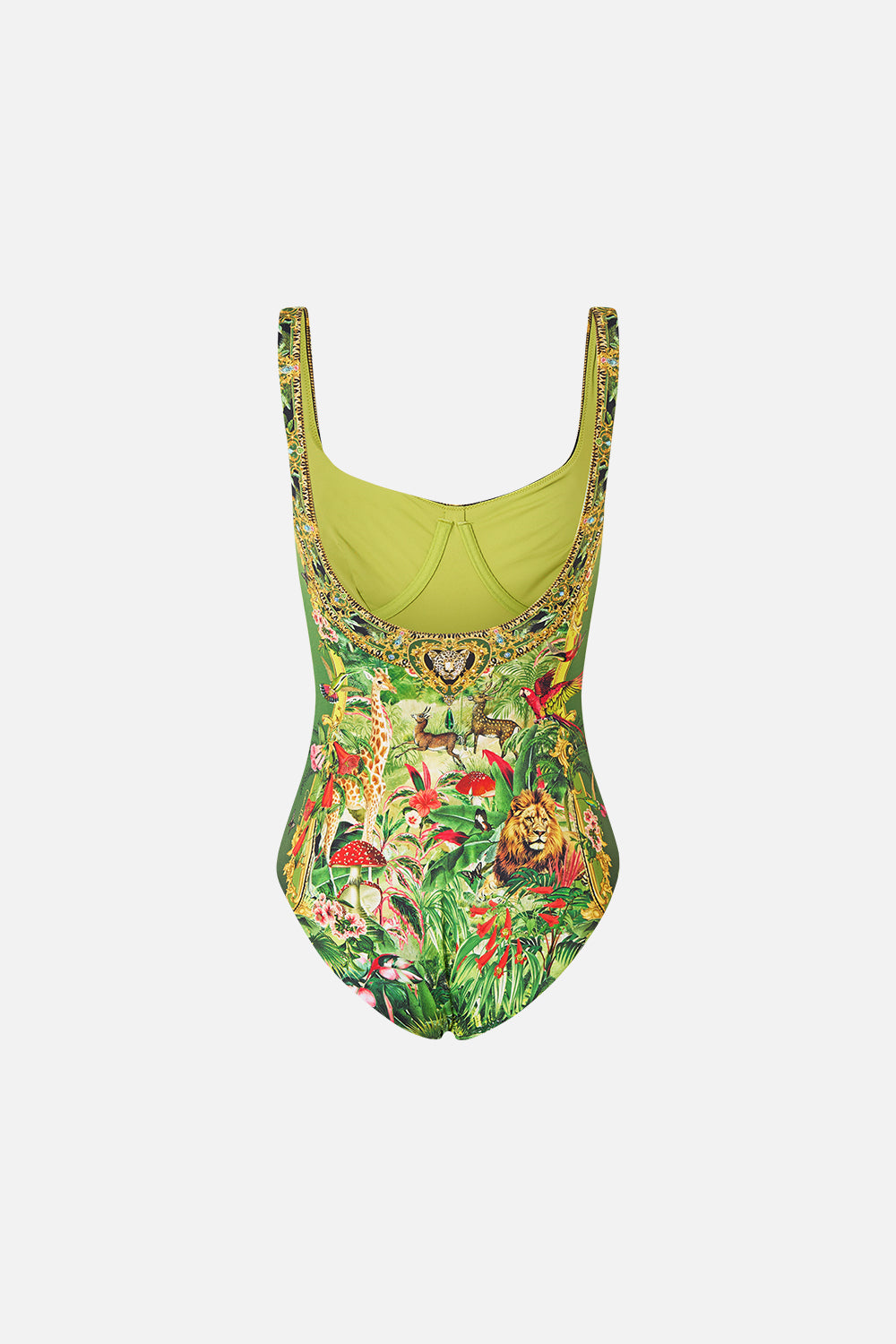 The CAMILLA Underwire Square Neck One Piece with Scoop Back in our Wanderlust Empire print, back view.