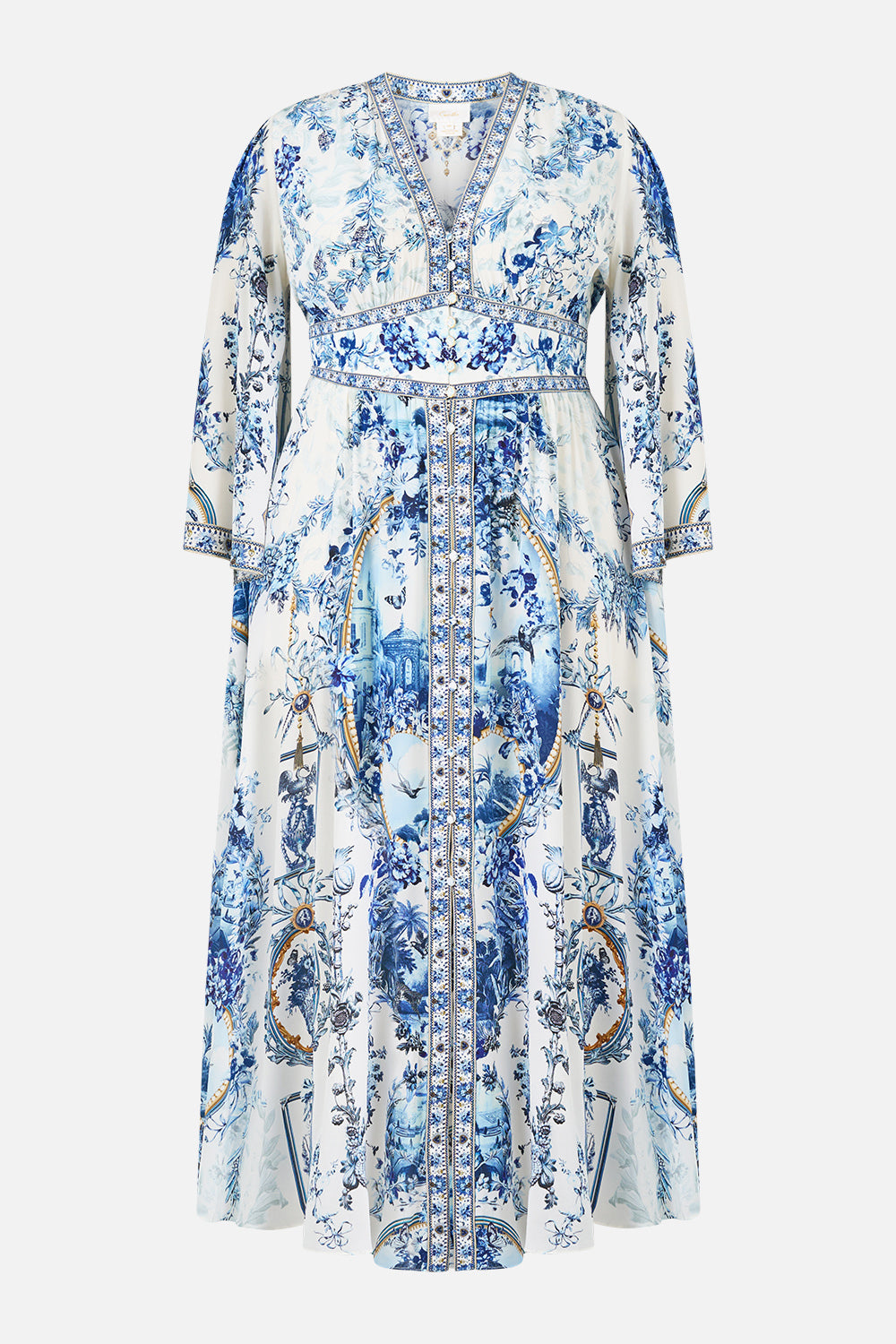 The CAMILLA Kimono Sleeve Dress With Shirring Detail The Porcelain Parlour in our The Porcelain Parlour print.