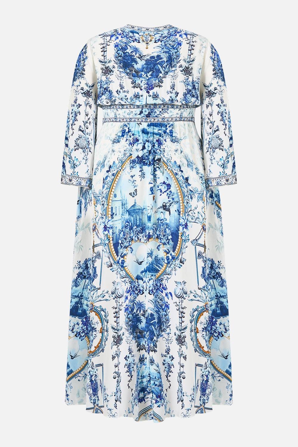 The CAMILLA Kimono Sleeve Dress With Shirring Detail The Porcelain Parlour in our The Porcelain Parlour print.
