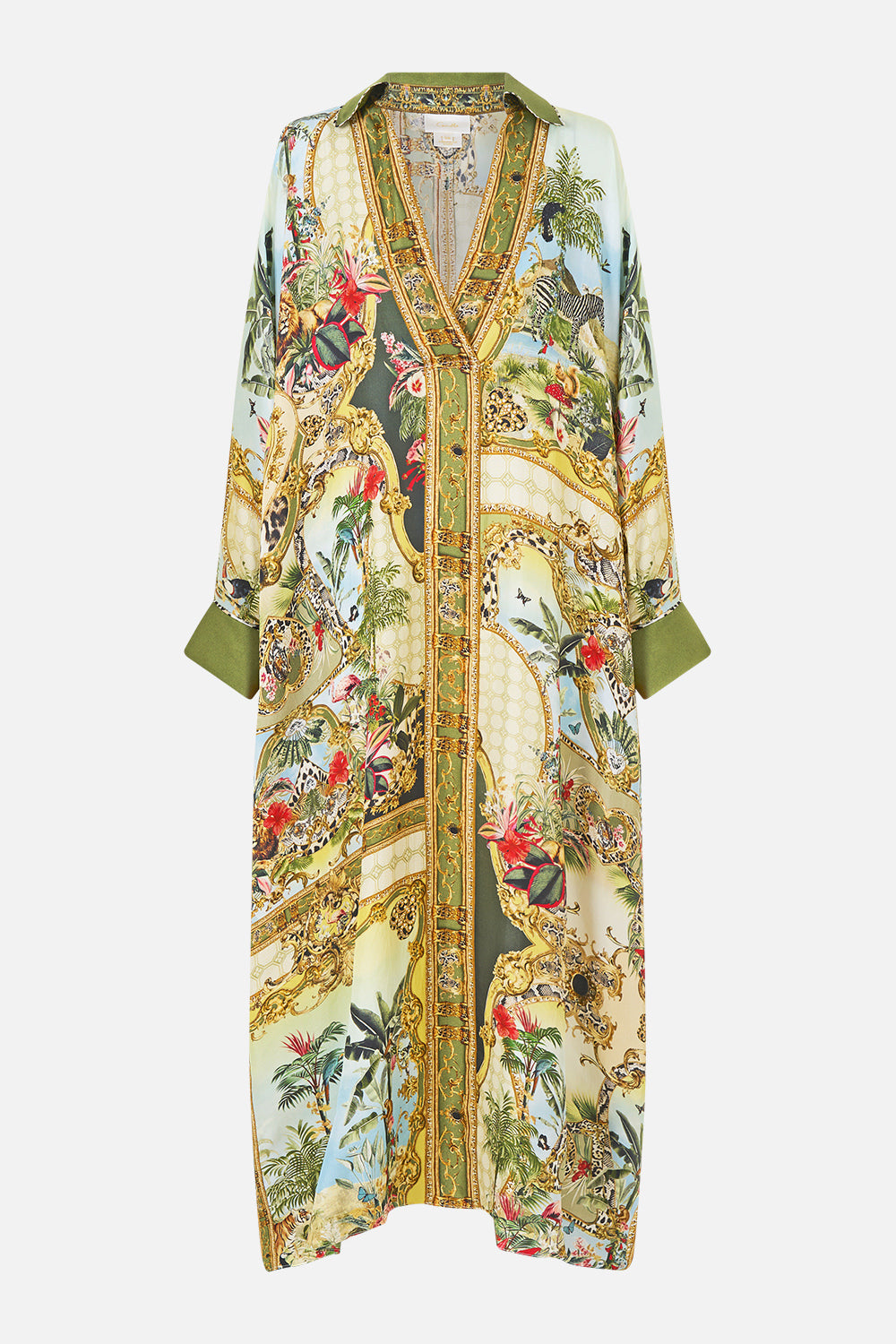 The CAMILLA Wing Collar Kaftan in our Wanderlust Empire print, front view.