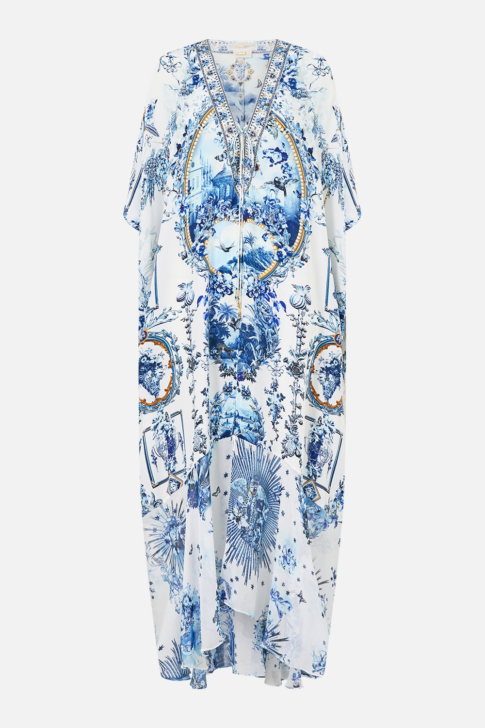 LACE UP KAFTAN WITH HEM RUFFLE THE PORCELAIN PARLOUR