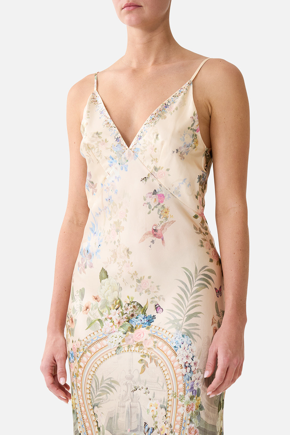 The CAMILLA V NECK FULL LENGTH BIAS SLIP DRESS MIDSUMMER MASTERPIECE