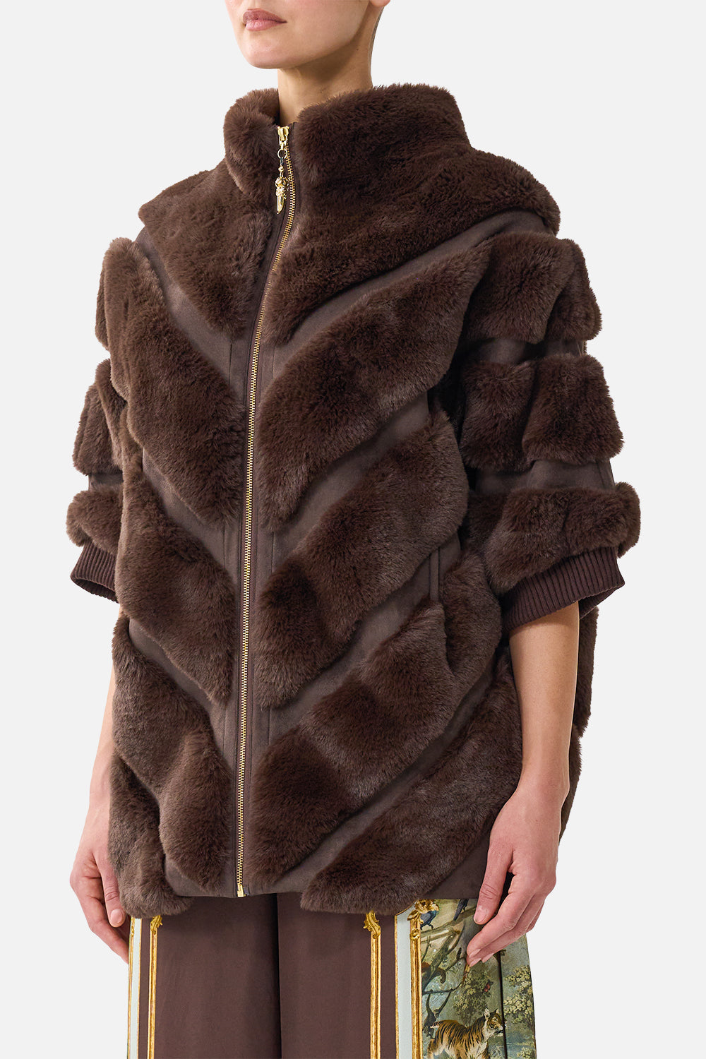 The CAMILLA FAUX FUR STRIPE SLOUCH JACKET ANIMALS IN THE PALACE