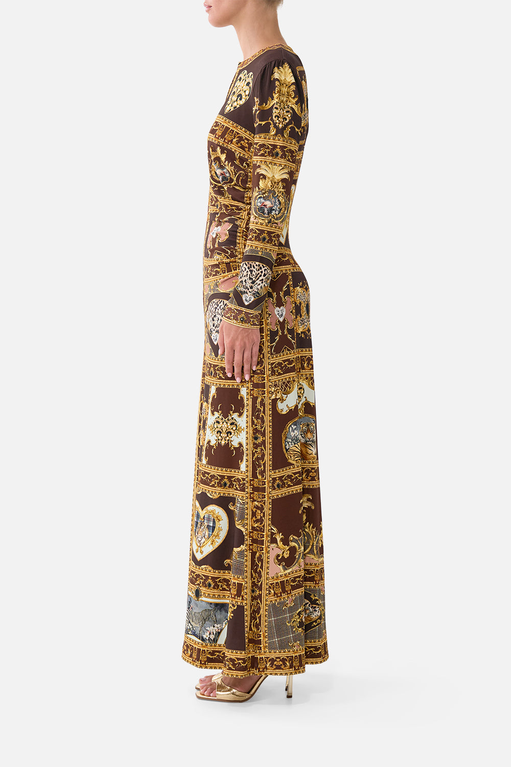 The CAMILLA GATHERED JERSEY LONG DRESS ANIMALS IN THE PALACE