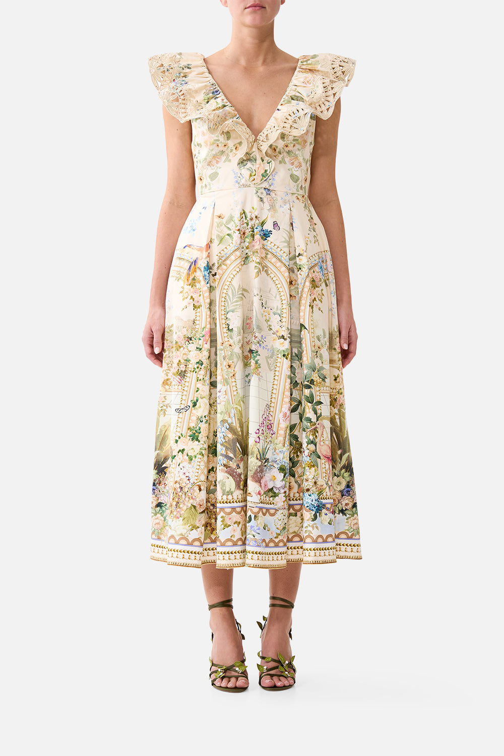 The CAMILLA V NECK FRILL MIDI DRESS MIDSUMMER MASTERPIECEMIDSUMMER MASTERPIECE