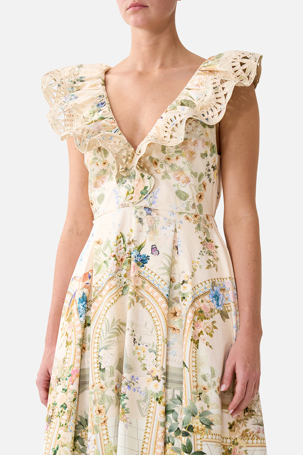 The CAMILLA V NECK FRILL MIDI DRESS MIDSUMMER MASTERPIECE