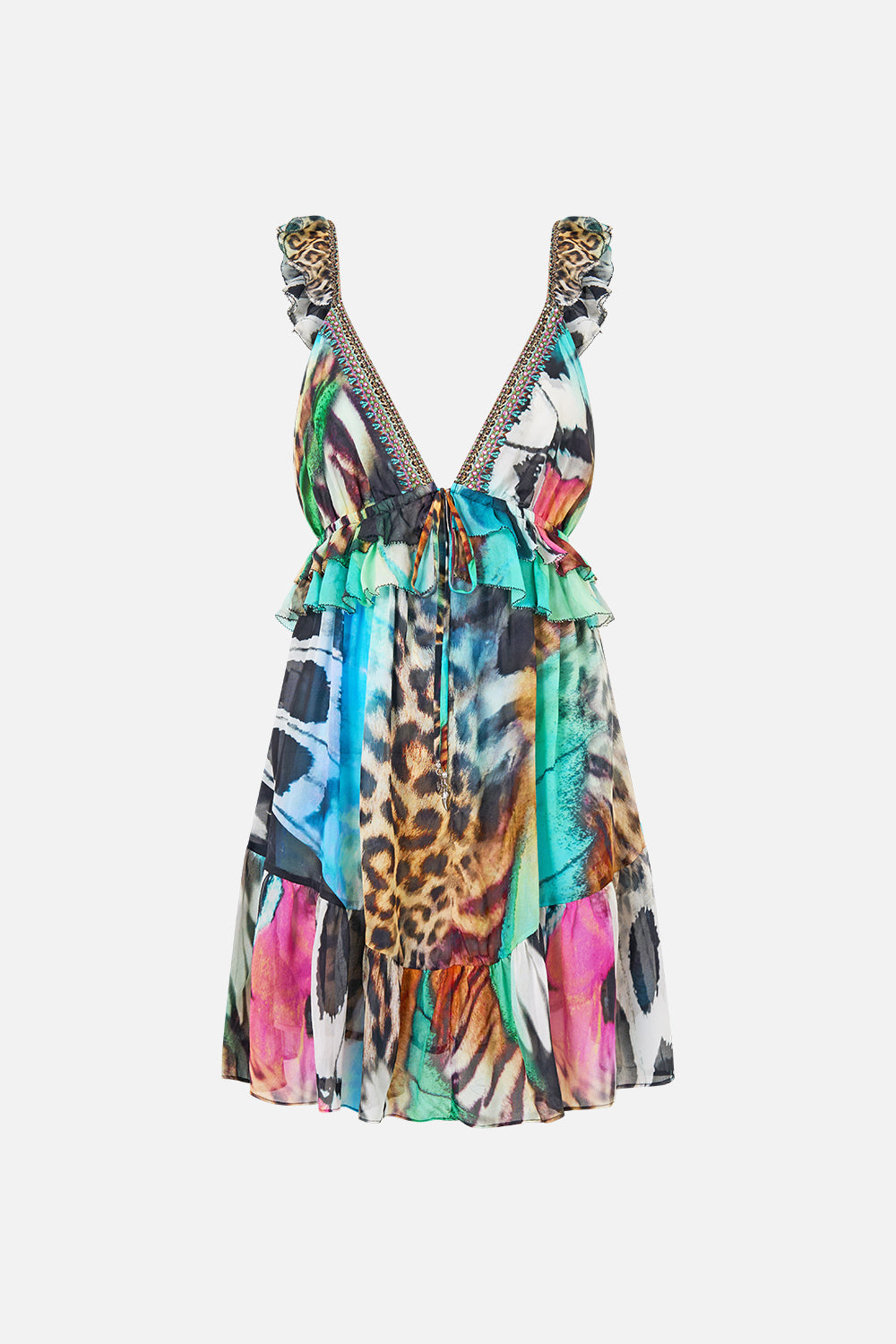CURVED HEM RUFFLE DRESS BUTTERFLY BOHEMIA