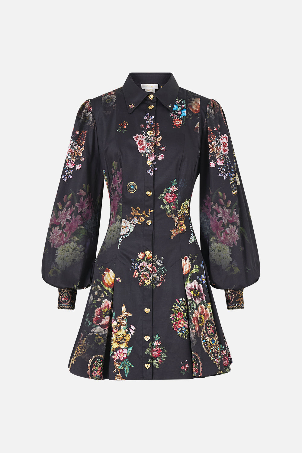 The CAMILLA SHORT BUTTON FRONT SHIRT DRESS NIGHT GARDEN