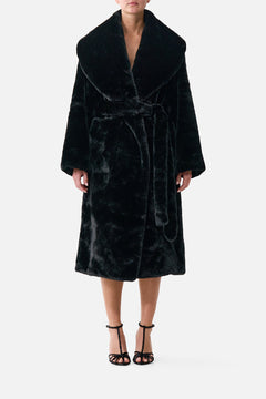 FAUX FUR LONG WRAP COAT NIGHT GARDEN