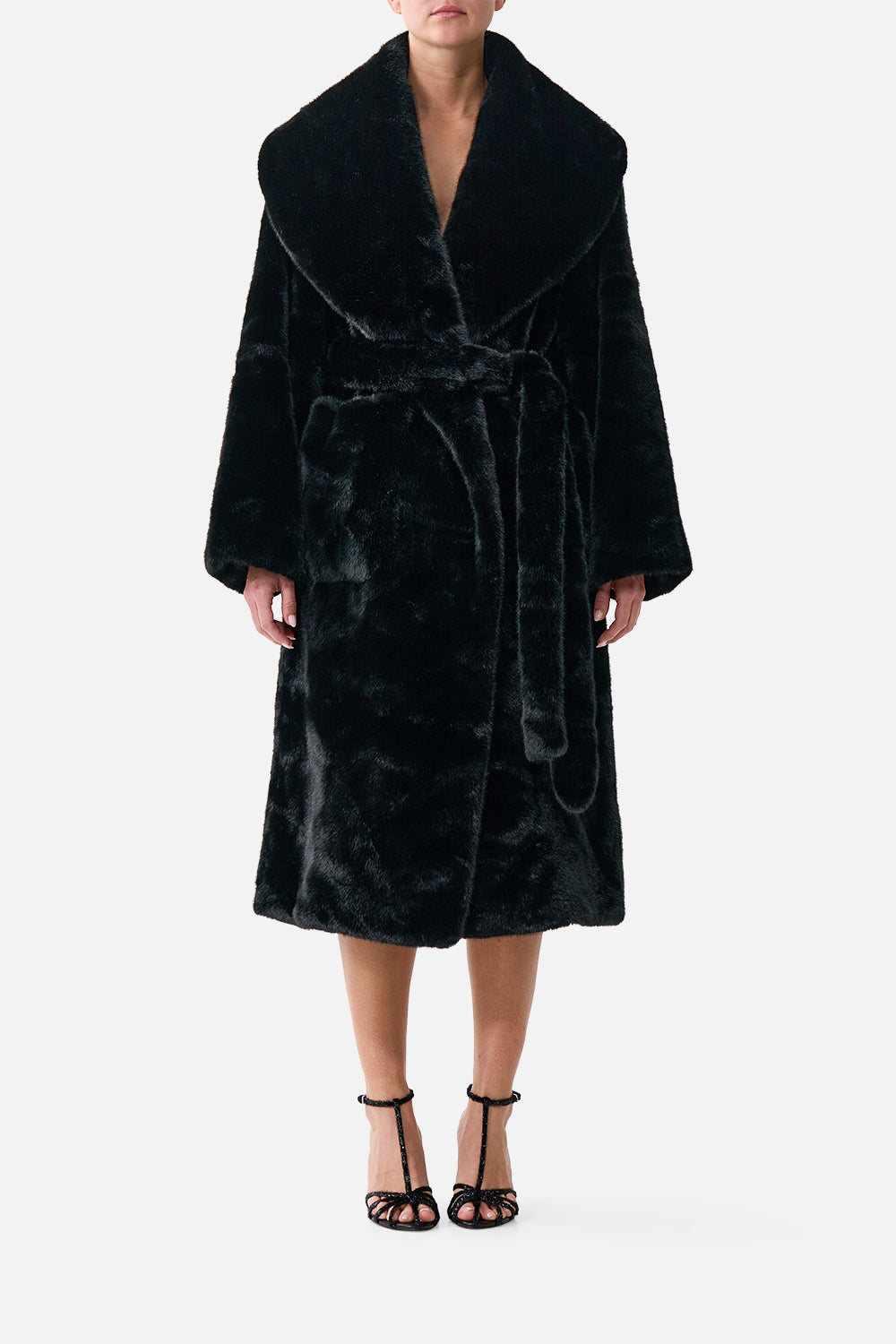 FAUX FUR LONG WRAP COAT NIGHT GARDEN