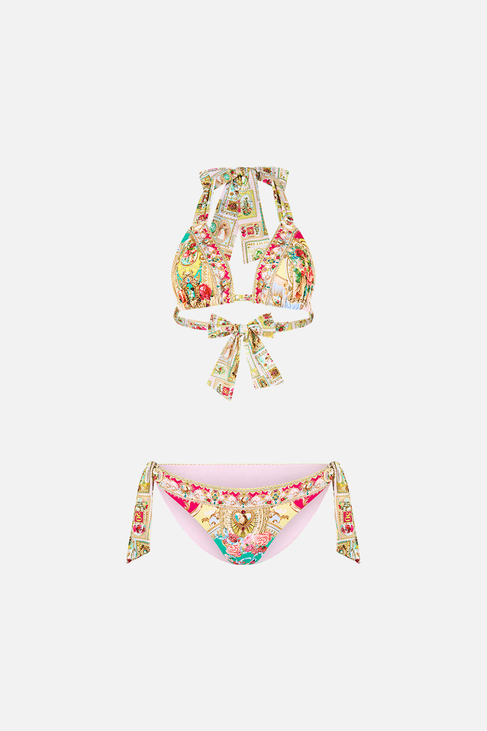 The CAMILLA SOFT THICK TIE TRI BIKINI SET WITH EYELET TRIMS PAINTED PRAYERS