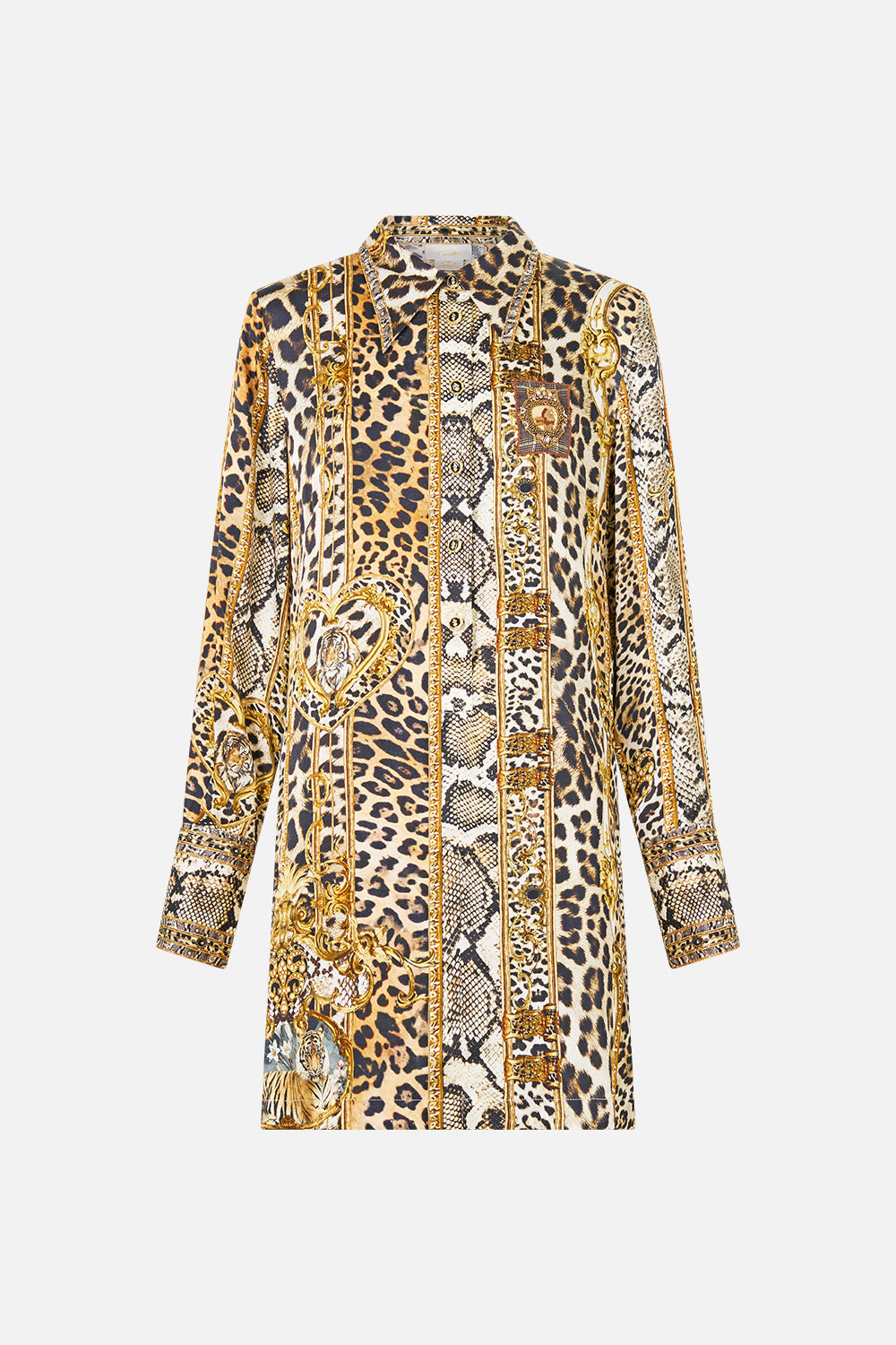 The CAMILLA Mini Shirt Dress Leopard Libertine in our Leopard Libertine print.